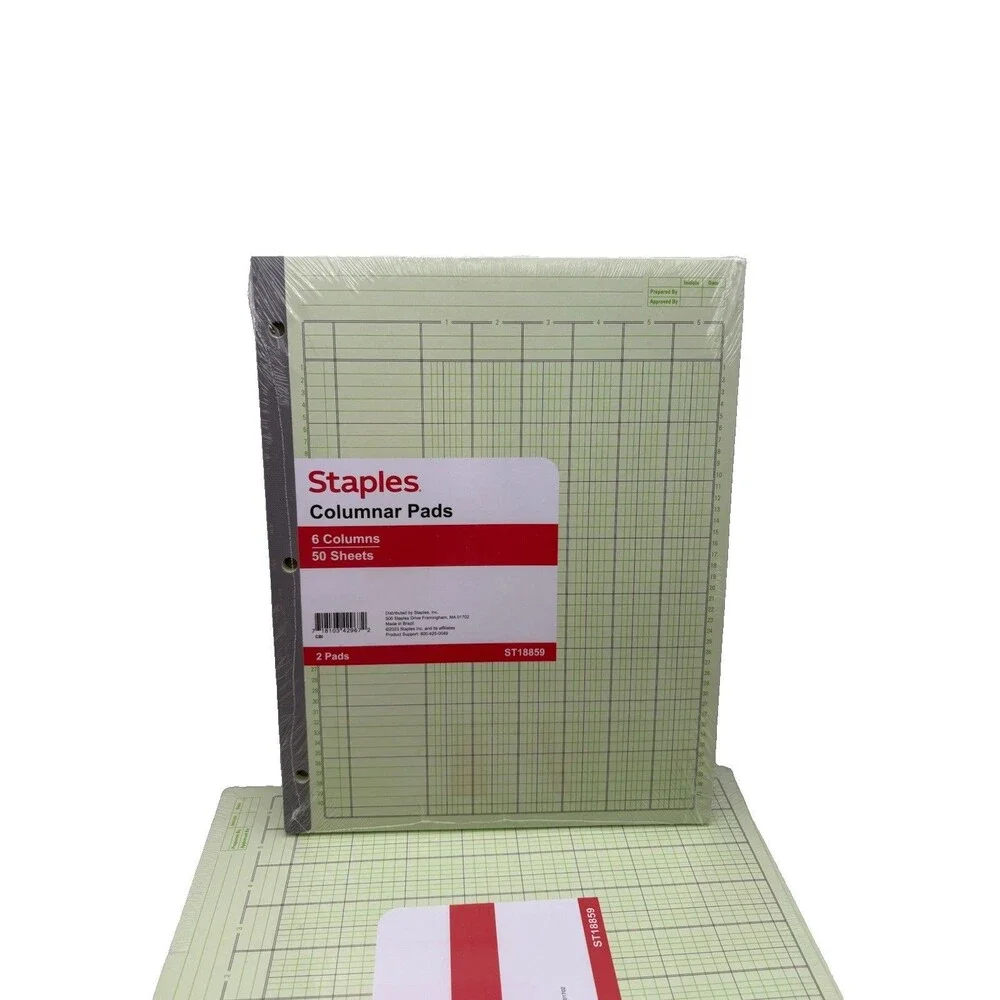 of 5 Staples Columnar Pads 6 Column 50 Sheets 2 Pads Each ST18859 New